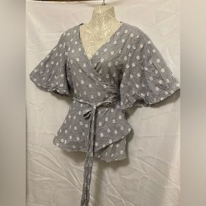 LOFT XL wrap polka dot/striped blouse